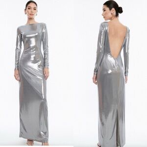 BCBGMAXAZRIA Sheridan Backless Metallic Column Gown
